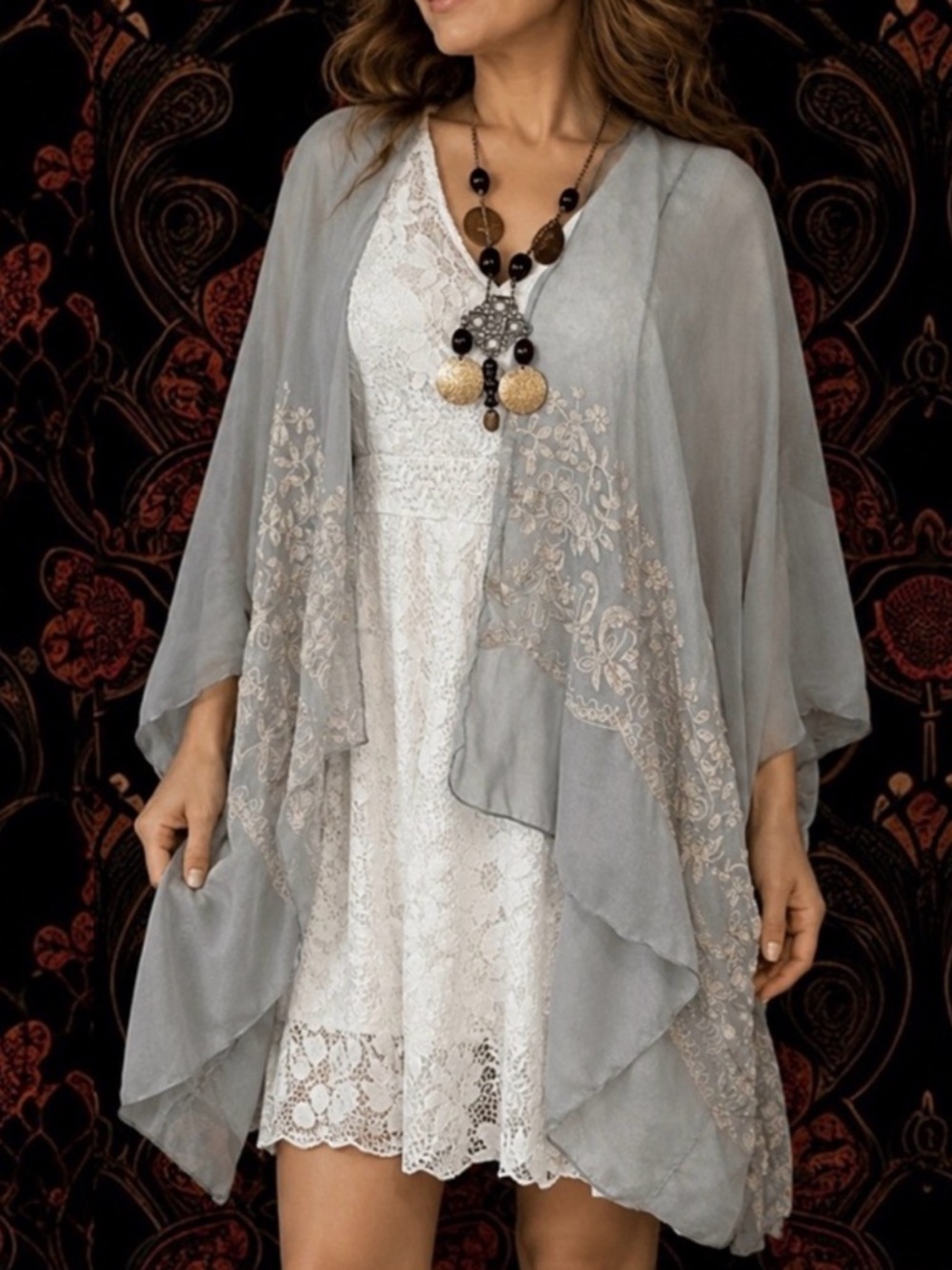 Sheer Embroidered Kimono
